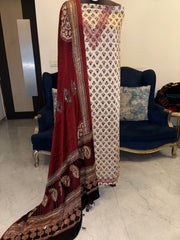 Handworked modal silk ajrakh top and dupatta 2 piece set